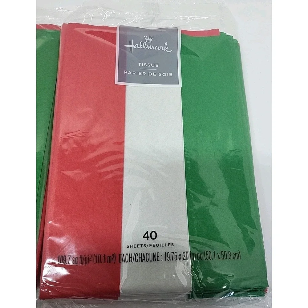 Lot of 3 Packages Hallmark Tissue Paper Green White Red‎ 120 sheets Total
